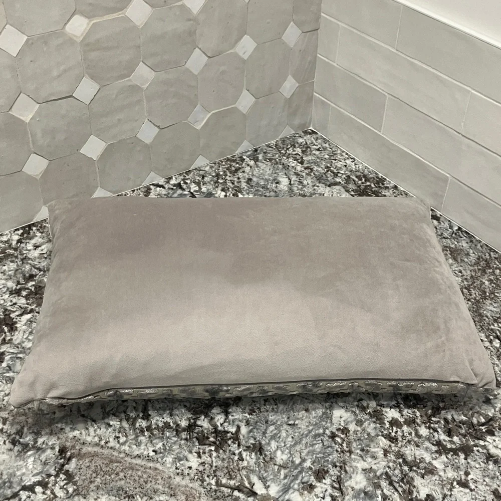 Neutral Chevron Velvet Lumbar Pillow - Silver & Cream & grey - Picture 2 of 9